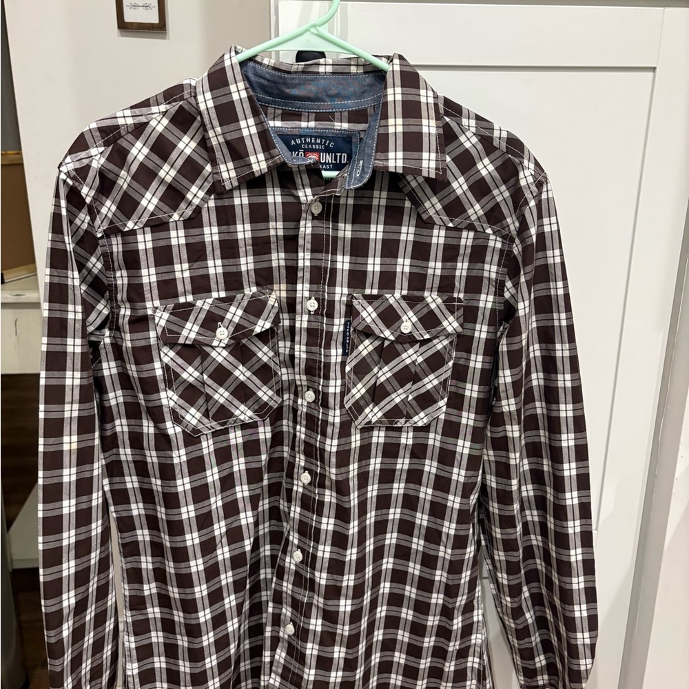 Ecko Unlimited Men's Dark Brown Checkered Button Down Shirt